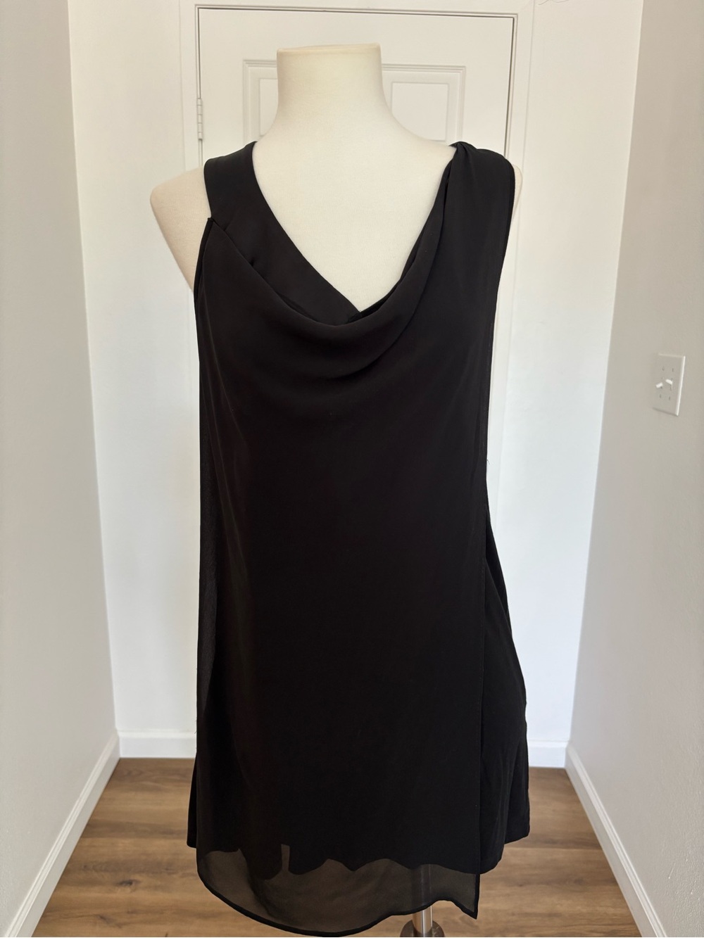 White House Black Market Black Draped One-Shoulder Tank Top Size Small